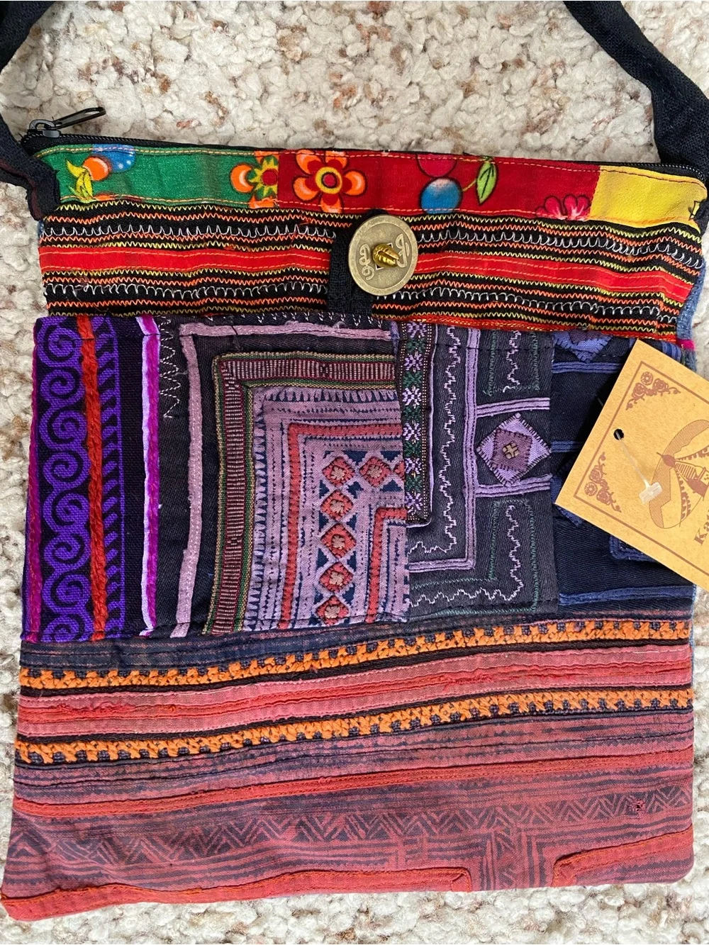 Kathmandu Imports Handcrafted Multicolor Patchwork Ethnic Cotton Crossbody Bag
